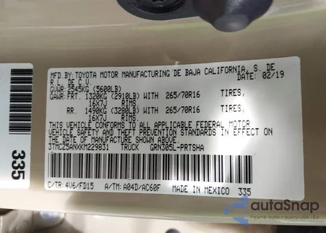 2019 Toyota Tacoma Trd Off Road из США, поврежденный, VIN 3TMCZ5ANXKM229831